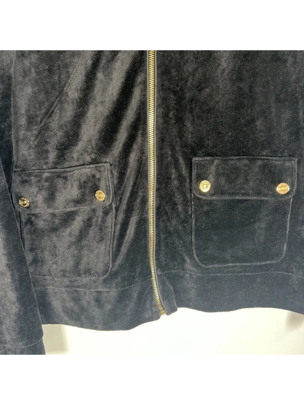 Lauren Ralph Lauren Velour Jacket Black Full Zip Gold Buttons Pockets-Women's L